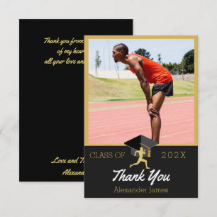 Track runner graduatation Photo Thank You Card