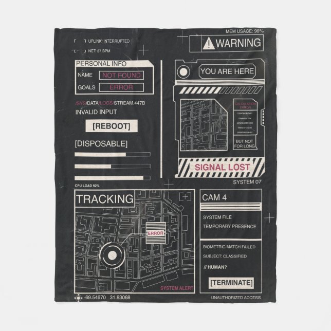 Tracking - Techno-Brutalist Streetwear Design Fleece Blanket (Front)