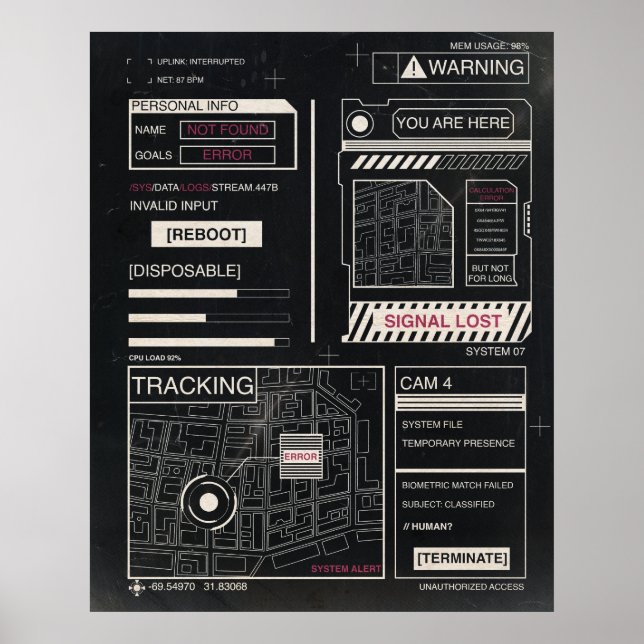 Tracking - Techno-Brutalist Streetwear Design Poster (Front)