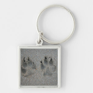 Tracks of dog in sand key ring