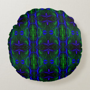 Traços azuis 'flutuando' sobre fundo verde. round cushion