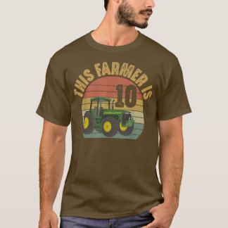 Tractor 10th Birthday 10 Year Old Farmer Farm Them T-Shirt