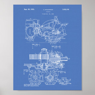 Tractor 1932 Patent Art Blueprint Poster