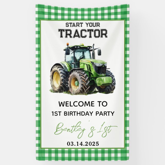 Tractor 1st Birthday Party Fun Farm Banner (Vertical)