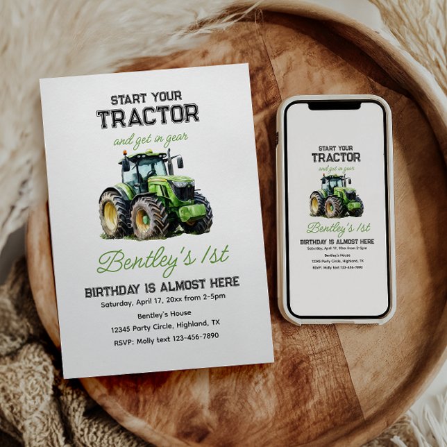 Tractor 1st Birthday Party Fun Farm  Invitation (Creator Uploaded)