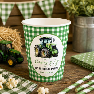 Tractor 1st Birthday Party Fun Farm Paper Cups