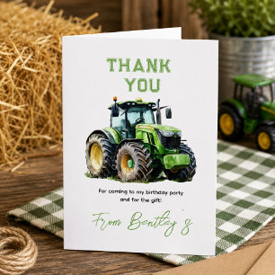 Tractor 1st Birthday Party Fun Farm  Thank You Card