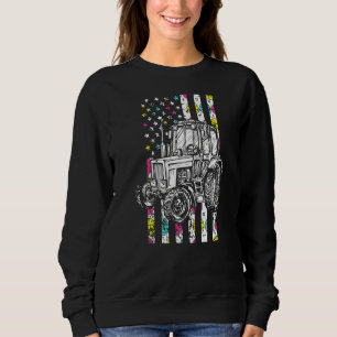 Tractor American Flag Easter Day Cute Egg Hunt Boy Sweatshirt