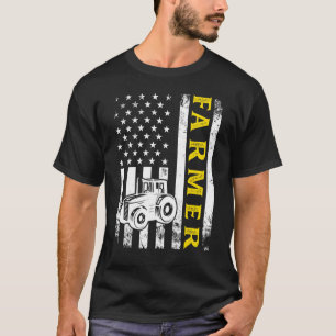 Tractor American Usa Flag Farmer Rancher Farming T-Shirt