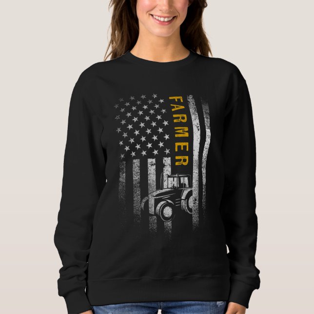 Tractor American USA Flag Funny Farmer Rancher Gif Sweatshirt (Front)