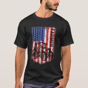 Tractor American Usa Flag Patriotic Farmer Rancher T-Shirt