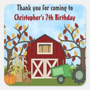 Tractor and Barn Autumn Thanks Birthday Stickers