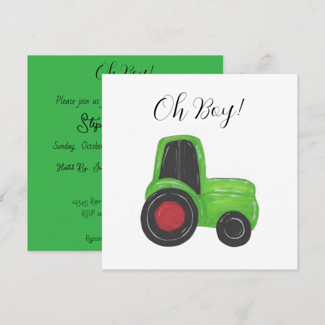 Tractor Baby Boy Shower Invitation (Front/Back)