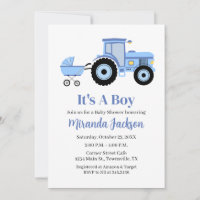 Tractor Baby Shower Invitation Blue