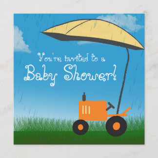Tractor Baby Shower Invitation: Orange Tractor Invitation