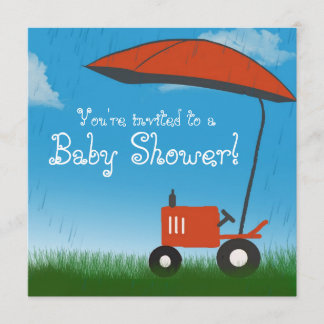 Tractor Baby Shower Invitation: Red Tractor Invitation
