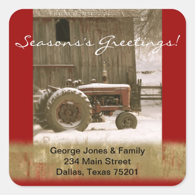 Tractor & Barn Christmas Envelope Seal (Front)