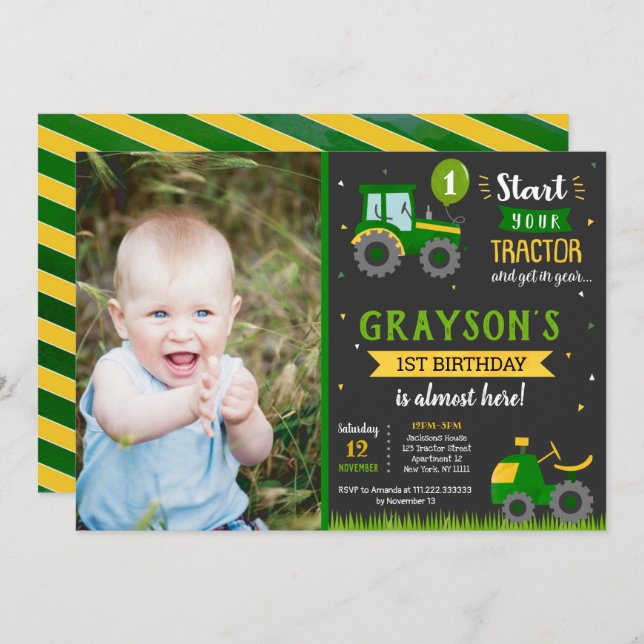 Tractor Barnyard Birthday Party Invitation (Front/Back)