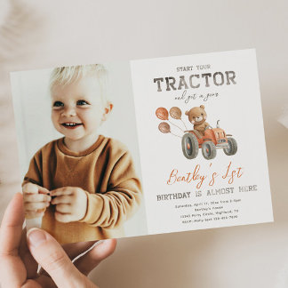 Tractor Bear Birthday Invitations | Tractor Invite