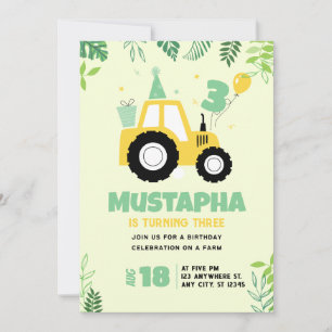 Tractor Birthday  Farm Theme Boy 3rd Birthday Invitation
