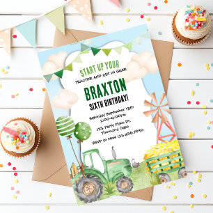 Tractor Birthday, Green Tractor, Farm, Invitation