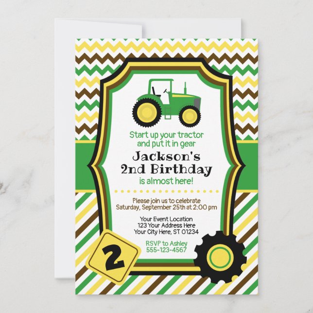 Tractor Birthday Invitation with Envelopes (Front)