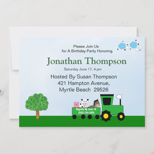 Tractor  Birthday Invitations (Front)