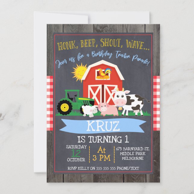 Tractor Birthday Parade Birthday Invitation (Front)