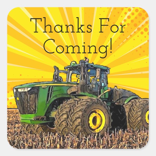 Tractor Birthday Party Equipment Yellow Fun Square Sticker (Front)