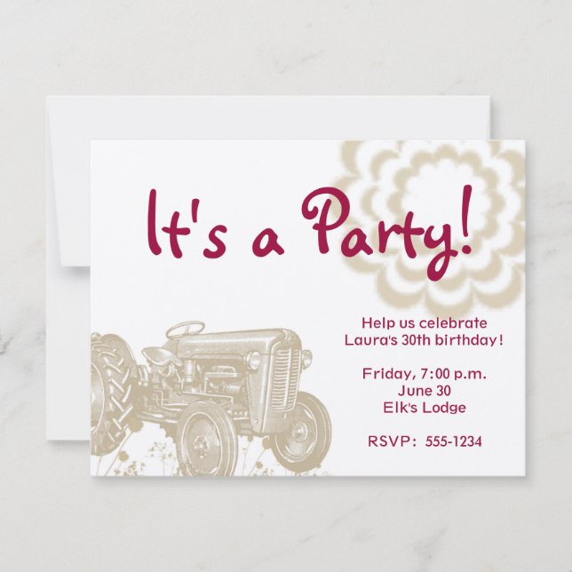 Tractor Birthday Party Invitation (Front)