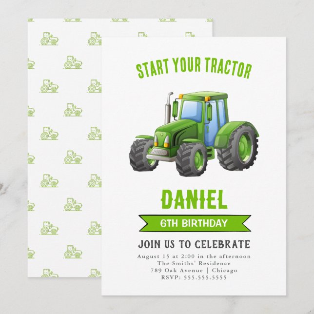 Tractor Birthday Party Invitation (Front/Back)