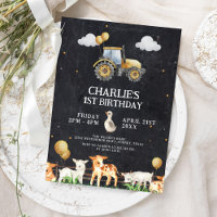 Tractor Birthday Party Watercolor Farm Animals