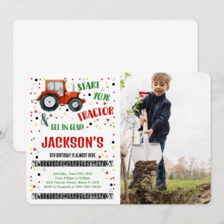 Tractor Birthday Photo Invitation