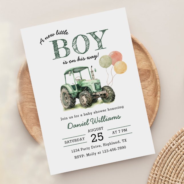 Tractor Boy Baby Shower Invitation (Creator Uploaded)