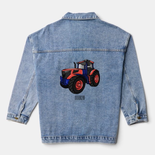 Tractor cartoon illustration  denim jacket (Back)