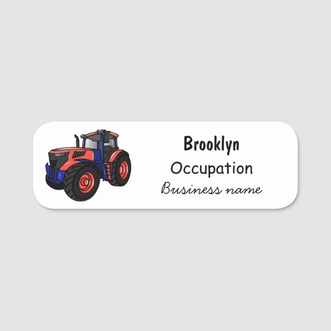 Tractor cartoon illustration name tag (Front)