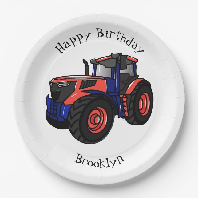 Tractor cartoon illustration paper plate (Front)