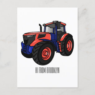 Tractor cartoon illustration postcard