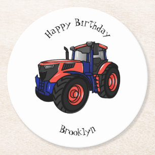 Tractor cartoon illustration round paper coaster