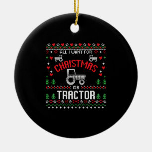 Tractor Christmas Farmer Ceramic Tree Decoration