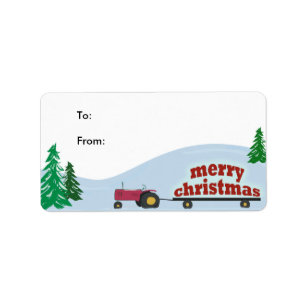 Tractor Christmas Gift Label