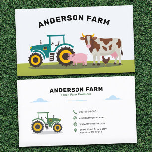 Tractor, Cow, Pig and Chicken - Farm Business Card