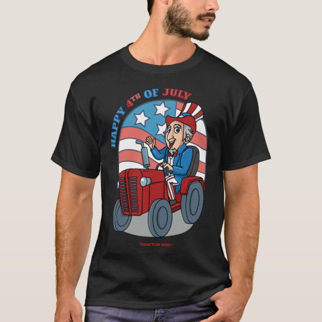 Tractor Critters Uncle Sam Driving a Tractor T-Shirt (Front)