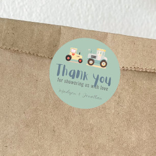 Tractor driver farm boy baby shower thank you classic round sticker
