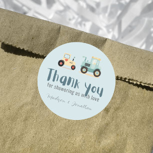 Tractor driver farm boy baby shower thank you classic round sticker