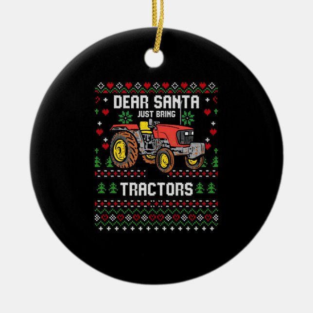 Tractor Driver Ugly Xmas Sweater Harvester Farmer Ceramic Tree Decoration (Front)