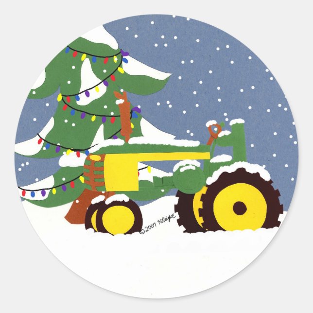 Tractor Envelope Seal Christmas Sticker (Front)