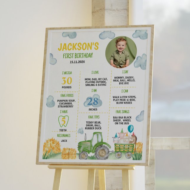 Tractor Farm Animal Birthday Party Milestone Sign (Creator Uploaded)