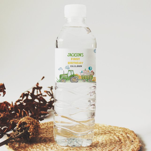 Tractor Farm Animal Birthday Water Bottle Label (Creator Uploaded)