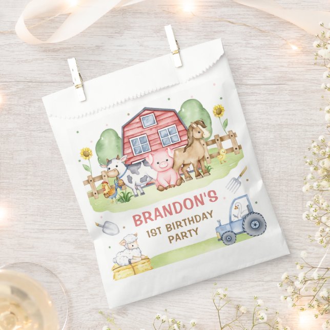 Tractor Farm Animals 1st Birthday Favour Bags (Clipped)